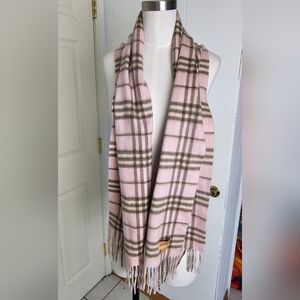 Pink Plaid 100% Cashmere Scarf with Fringe